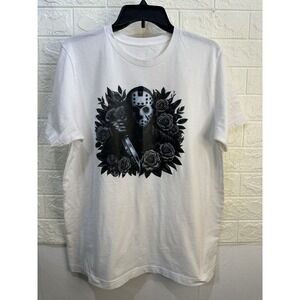 Canva Jason Hockey Mask White Short Sleeve Short Mens Sz Medium